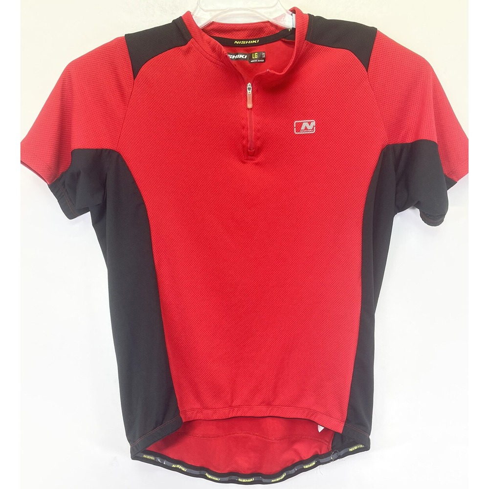 Nishiki Mens Large Red/Black 1/4 Zip Cycling‎ Jersey (F21) EUC